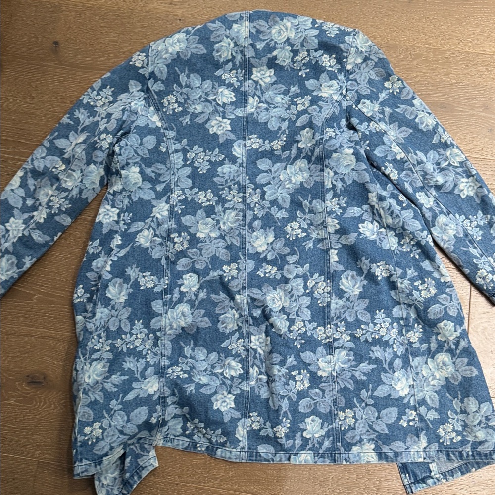 Vintage Floral Denim Longline Blazer Jacket Cottagecore 90s size L - Picture 5 of 5
